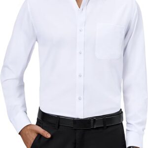 Alimens & Gentle Mens Dress Shirts 4-Way Stretch Long Sleeve Collared Casual Solid Wedding Dating Button Down Shirt
